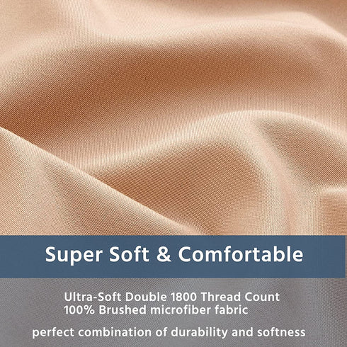 wavveUziz Bed Sheet Set Super Soft 100% Microfiber Sheet 1800 Brushed Microfiber Embroidered Full Size Bed Sheets 16-Inch Deep Pocket - 4 Piece, Beige