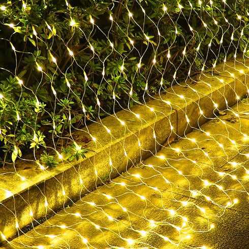 Christmas LED Net Lights, 380 LED 11.8ft x 5.2ft 8 Modes Mesh Fairy String Lights, Xmas Decorative Lights for Christmas Trees, Bushes, Weddings, Garden, Indoor Outdoor Decorations (Warm White)
