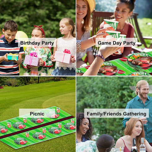 FiGoal Football Themed Party Supplies and Party Decorations for 32 Guests Include, Table Cover, 9?Dinner Plates, 7?Snack/Dessert Plates, Napkins, Cups, Super Bowl Tableware Accessory Decorations