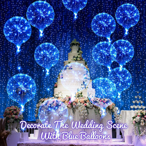 12 Packs LED Balloons Light Up Balloons 15 Inch Clear Glow in the Dark Balloons Globos Bobo Balloons with Rope Lights for Party Wedding Decoration (Blue)
