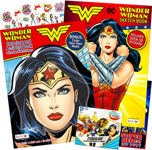 DC Shop Wonder Woman Coloring and Activity Super Set ~ 2 Wonder Woman Books with Super Hero Girls Stickers (Wonder Woman Party Pack)