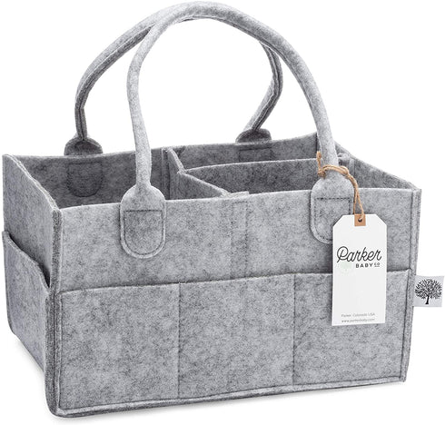 Parker Baby Diaper Caddy - Nursery Storage Bin and Car Organizer for Diapers and Baby Wipes - Grey