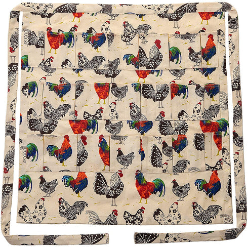 ETIUC Durable Egg Gathering Apron 18 Deep Pockets Canvas Fabric for Duck Goose Quail Dove Eggs Holder Easter Egg Collecting Apron Chicken Coop Tool Hen Rooster Print
