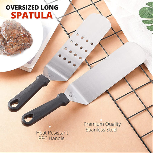 Rivexy Metal Spatula Stainless Steel - 5 Pcs Blackstone Griddle Accessories Kit Including Griddle Scraper - Premium Quality Grill Set for BBQ Accessories - Durable Flat Top Grill Accessories