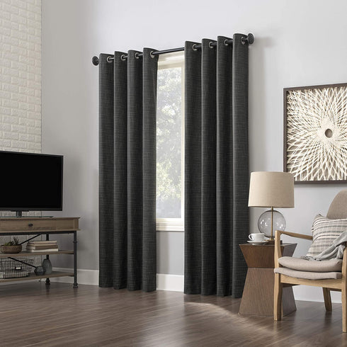 Sun Zero Harding 2-Pack Burlap Weave Thermal Extreme 100% Blackout Grommet Curtain Panel Pair, 52 in x 96, Coal