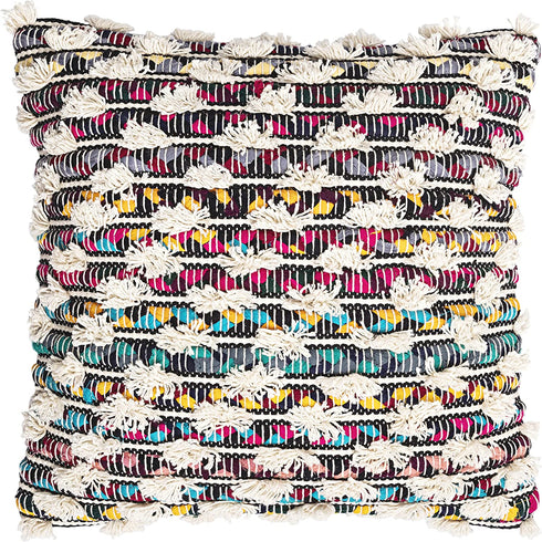 Woven Virtues Cotton Throw Pillow Cover Multicolor and Black 18x18 Inch Handwoven, Luxurious and Fashionable 1 Piece Throw Pillow Cover