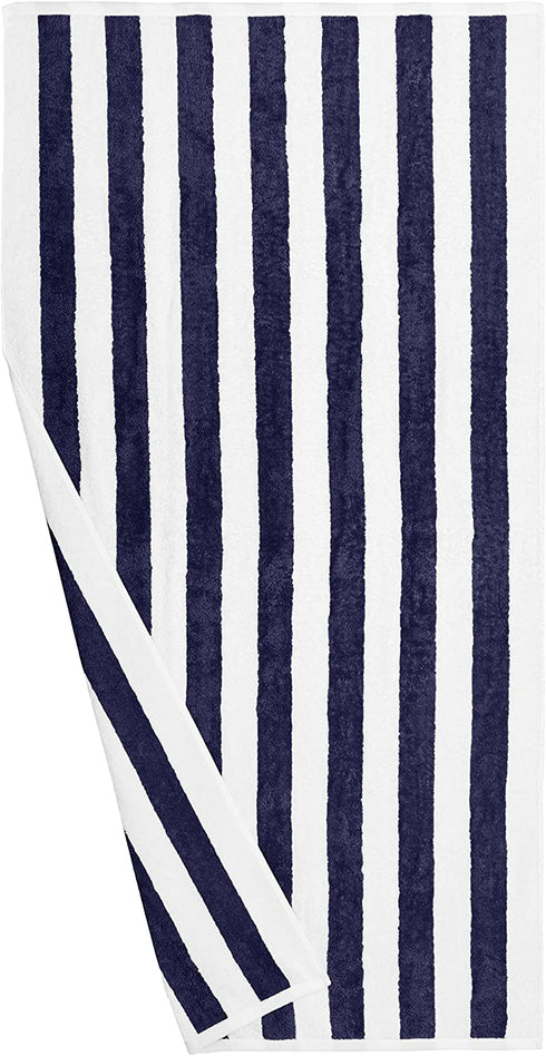 Amazon Basics Cabana Stripe Beach Towel - Pack of 2, Navy Blue