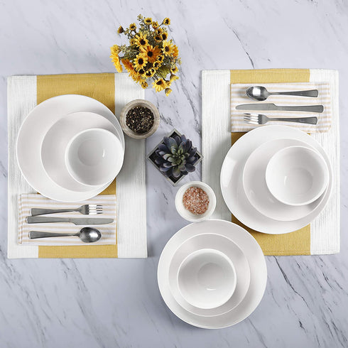 Gibson Home Back to Basics Dinnerware Sets, Round: Service for Four (12pcs), Classic Pearl