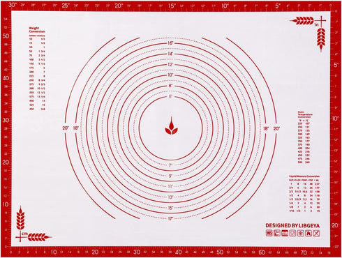 Massive Silicone Pastry Mat, Extra Large 32 x 24 Inches with Dimensions & Non-slip Texture, Non-Slip Design, Dark Red Pattern