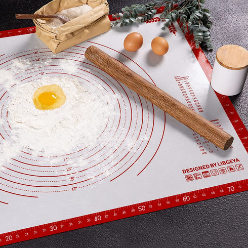 Massive Silicone Pastry Mat, Extra Large 32 x 24 Inches with Dimensions & Non-slip Texture, Non-Slip Design, Dark Red Pattern
