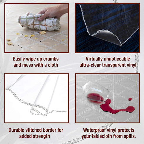 Elaine Karen Clear Tablecloth Protector 100% Waterproof Crystal Clear Plastic Cover for Dining Table Heavy Duty Vinyl, 60" x 108" Oblong