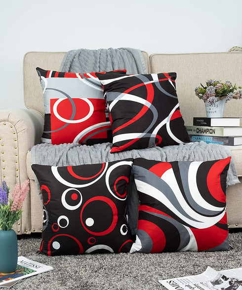 D DIFARIC Red and Black Throw Pillow Covers 18x18 Inches Set of 4 Decor Decorative Throw Pillow Cover Abstract Modern Geometric Square Cushion Cases for Sofa Bed Couch