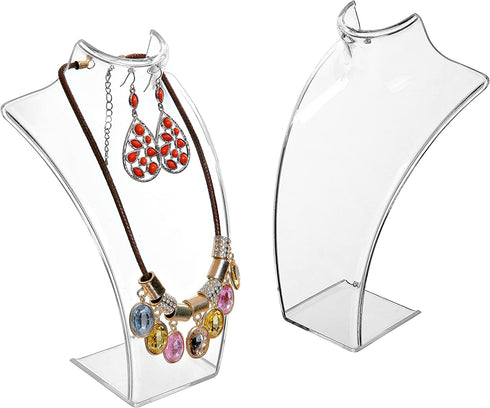 MyGift 8-Inch Clear Acrylic Necklace & Earring Jewelry 3D Bust Display Stand, Set of 2