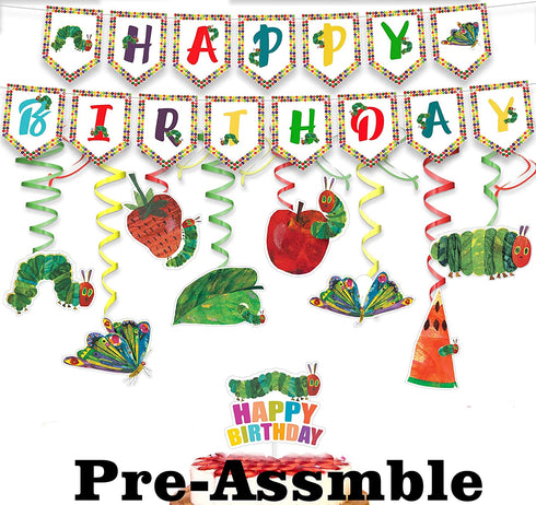 The Very Hungry Caterpillar Birthday Decorations Set - Kids Reading Story Theme Swirls Streamers Garland Banner and Cake Topper Party Supplies
