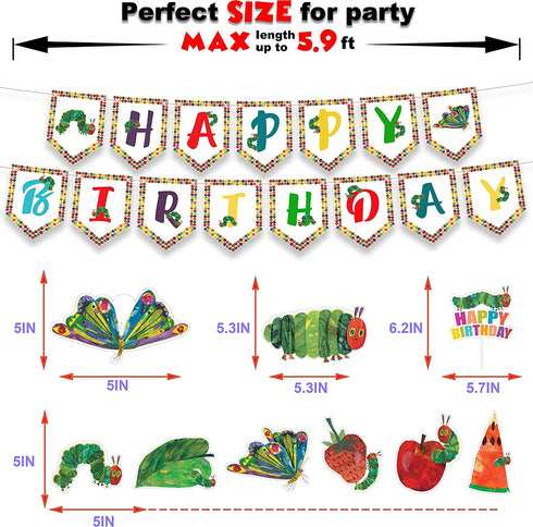 The Very Hungry Caterpillar Birthday Decorations Set - Kids Reading Story Theme Swirls Streamers Garland Banner and Cake Topper Party Supplies