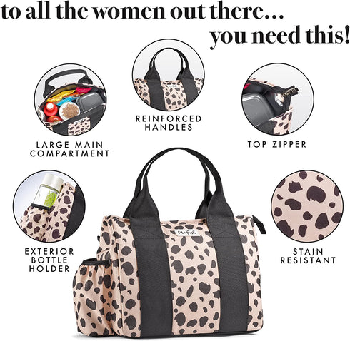 Fit + Fresh Sanibel Insulated Lunch Bag, Lunch Bag for Women Includes 2 Food Containers, Reusable Lunch Box, Perfect for Work, School, Beach & More, Cheetah