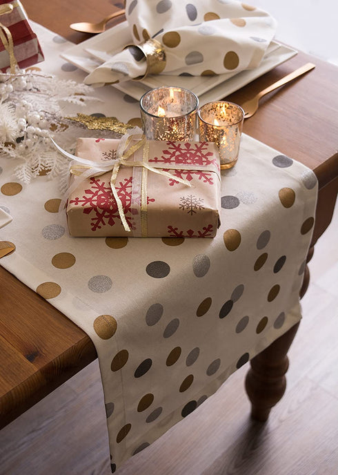 DII Metallic Holiday Collection Tabletop Kitchen Linens, Tablecloth, 14x108, Sparkly Confetti
