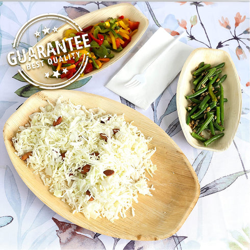 Disposable Bamboo Look - Pack of 6 Oval Serving Platters - 15"x10" Made from All Natural Sturdy Biodegradable and Compostable Palm Leaf - Serving Boats, Serving Trays by brheez