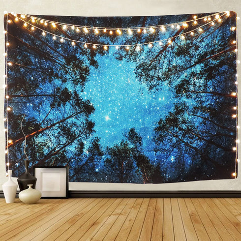 Forest Starry Tapestry Wall Hanging 3D Printing Forest Tapestry Galaxy Tapestry Forest Milky Way Tapestry Tree Tapestry Night Sky Tapestry Wall Tapestry for Dorm Living Room Bedroom (L, 4#forest star)