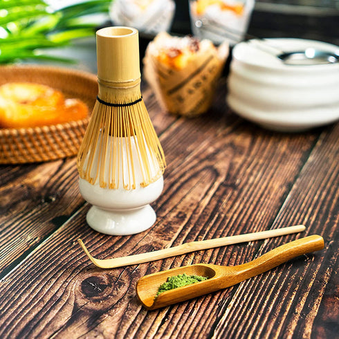 Marce Matcha Set- Matcha Whisk (Bamboo Whisk), Matcha Spoon, Matcha Scoop, Matcha Whisk Stand (Chasen Holder) - Matcha Tea Set - The Perfect Handmade Matcha Kit for Japanese Matcha Tea Preparation
