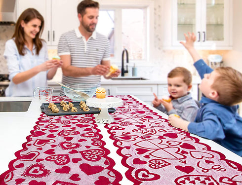 10PCS Valentines Day Decorations Table Runners Placemats Romantic Lace Heart Centerpieces Wedding Party Decor Supplies