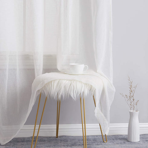 HLC.ME Penelope Faux Linen Textured Semi Sheer Privacy Sun Light Filtering Transparent Window Pocket Hole Thick Curtains Drapery Panels for Bedroom & Living Room, 2 Panels (54 W x 84 L, Ivory)