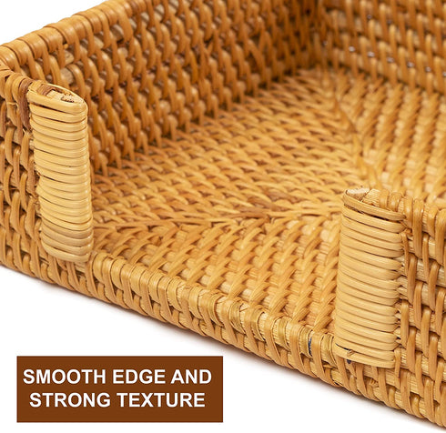 Rattan Baskets for Napkins 7.5" x 7.5" x 2.5" Dinner Napkin Holder for Table Party Square Wicker Basket for Papers Napkin Tray for Kitchen Counter Top