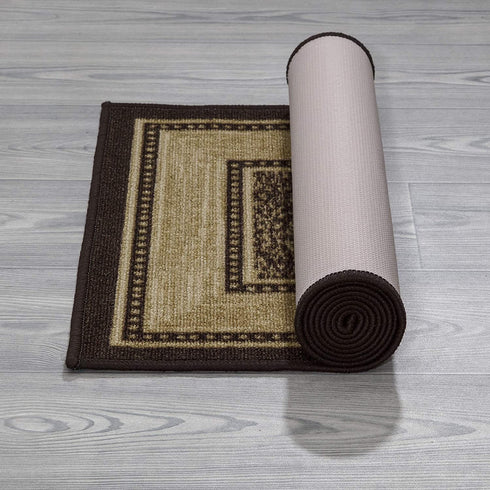 Ottomanson Contemporary Bordered Ottohome Rug, 20 in x 59 in, Chocolate Brown