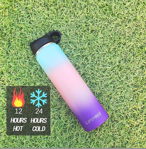 Stainless Steel Insulated Water Bottles with 2 Lids-straw Lid & Rotated Lid, Vacuum Insulated Sports Bottle Wide Mouth Double Wall Water Bottle BPA free to Keep Cold and Hot for Biking & Walking (24 OZ, Hydrangea)