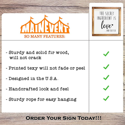 Secret Ingredient is Love Sign 12x12 Inch - Secret Ingredient is Love And Butter Sign, Farmhouse Dining Room Wall Decor, Wooden Made with Love And Butter Sign, Kitchen Decor for Counter, Pantry Sign