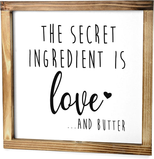 Secret Ingredient is Love Sign 12x12 Inch - Secret Ingredient is Love And Butter Sign, Farmhouse Dining Room Wall Decor, Wooden Made with Love And Butter Sign, Kitchen Decor for Counter, Pantry Sign