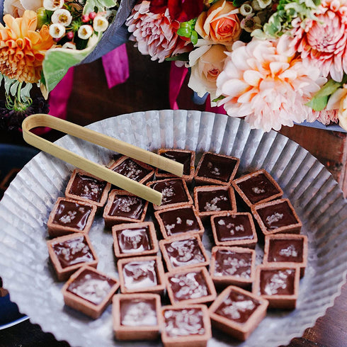 BambooMN 3.9" Mini Bamboo Disposable Tongs - Toast Tongs - 60 pcs