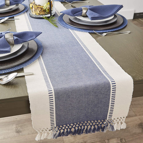 DII Dobby Stripe Woven Table Runner, 13x108-inch, French Blue
