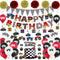 54 Pcs Monster Truck Birthday Supplies - Happy Birthday Banner Monster Truck Banner Checkered Triangle Bunting Flags, Pom Poms Flower, Hanging Swirls Truck Shape, Multicolor Balloons with Truck