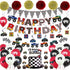 54 Pcs Monster Truck Birthday Supplies - Happy Birthday Banner Monster Truck Banner Checkered Triangle Bunting Flags, Pom Poms Flower, Hanging Swirls Truck Shape, Multicolor Balloons with Truck