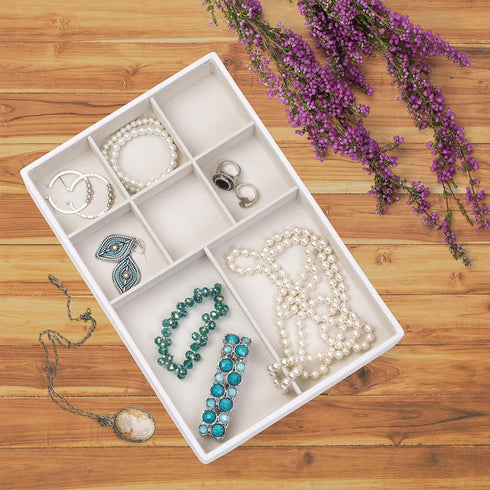 Richards Homewares Stackable Jewelry Storage Organizer Tray, 8-Compartment without Ring Holder, White
