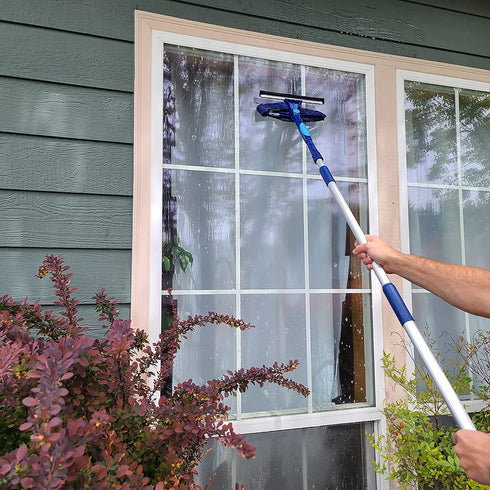 Bring It On Cleaner 5-12 Foot Extension Pole Plus Squeegee & Window Washer Telescopic Pole for Window Cleaning Extension Pole for Cleaning Windows
