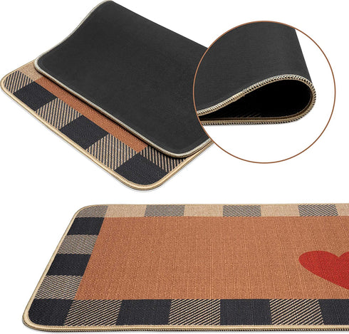 GROBRO7 Love Heart Doormat Linen Checker White and Black Mother's Valentine's Day Carpet Rubber Non-Slip Reusable Entrance Rug Floor Door Mat Supplies Home Decor Indoor Outdoor Mats 22.8' x 14.9''