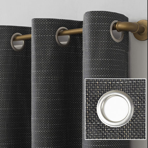 Sun Zero Harding 2-Pack Burlap Weave Thermal Extreme 100% Blackout Grommet Curtain Panel Pair, 52 in x 96, Coal