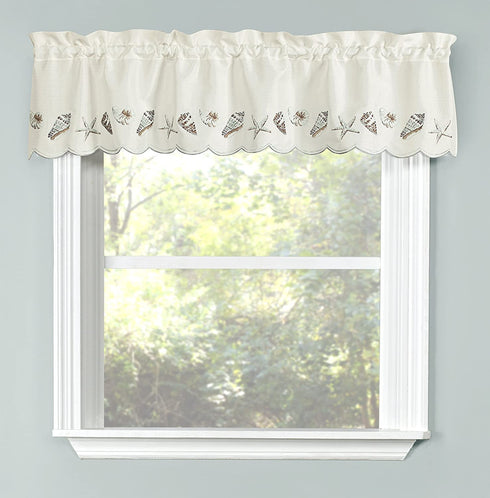 Renaissance Home Fashion Seashells Embroidered Valance, 58 in x 12, Sea Mist