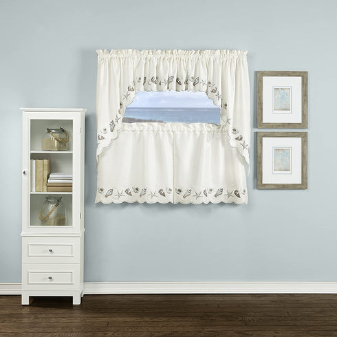 Renaissance Home Fashion Seashells Embroidered Valance, 58 in x 12, Sea Mist