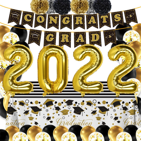 2022 Graduation Party Supplies: it Includes Banner Garland, Graduation Tablecloth, Paper Flowers, 2022 aluminum film Balloons and Confetti Balloon which can be used for Graduation Party Decorations in University, High School and Primary School