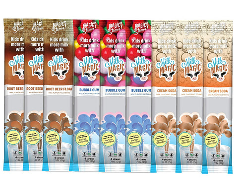 Milk Magic Root Beer Float, Bubble Gum, Cream Soda Milk Flavoring Straw | BFA Gluten-Free Non-GMO All-Natural Flavor Straws | Encourage Milk Drinking with Flavor-Filled Straws - 36 Count, Pack of 3