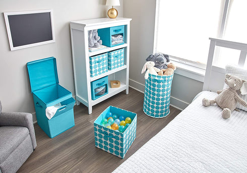 iDesign Dot Fabric Round Storage Bin, Basket Container Mini Hamper with Dual Side Handles for Closet, Bedroom, Laundry, Clothing, Toys, Nursery - Teal