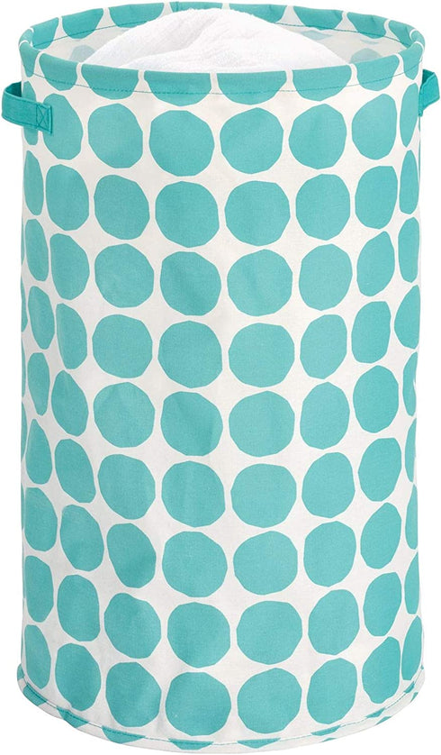 iDesign Dot Fabric Round Storage Bin, Basket Container Mini Hamper with Dual Side Handles for Closet, Bedroom, Laundry, Clothing, Toys, Nursery - Teal