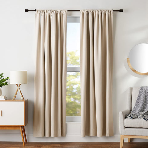Amazon Basics Room Darkening Blackout Window Curtains with Tie Backs Set - 42 x 84-Inch, Beige, 2 Panels