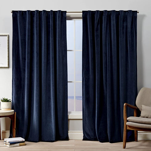Exclusive Home Curtains EH8428-02 2-84H Velvet Hidden Tab Top Curtain Panel, 52x84, Navy, 2 Panels