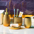 Gold Bathroom Accessory Set 4 Piece Ceramic Bath Accessories Sets Complete, Rain- Drop Shaped Bathroom Essential with Toothbrush Holder & Dish, Tumbler,Soap Dispenser Set for Bath Decor