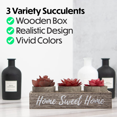 3 Red Decor Fake Plant Decor Succulents Plants Artificial for Office Decor Grey - Faux Succulents in Pots Cute Desk Decor Women - Small Fake Plants Bedroom Aesthetic Accessories - Potted Mini Cactus