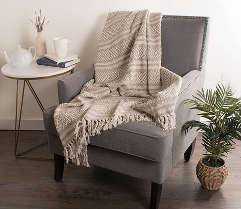 DII Rustic Farmhouse Cotton Adobe Stripe Blanket Throw with Fringe for Chair, Couch, Picnic, Camping, Beach, & Everyday Use, 50 x 60